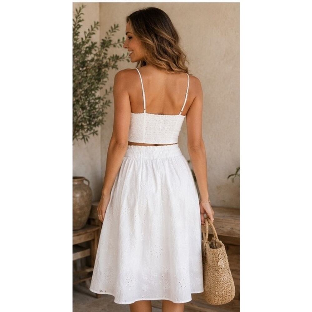 Universal Thread White Eyelet Crop Top Midi Skirt Set NWT Size Large - Picture 2 of 5